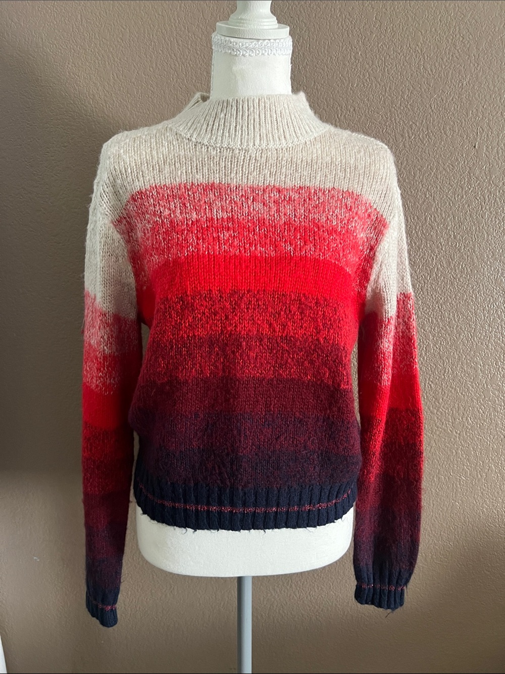 American Eagle Outfitters Ombre Cowlneck Sweater in Red and Navy